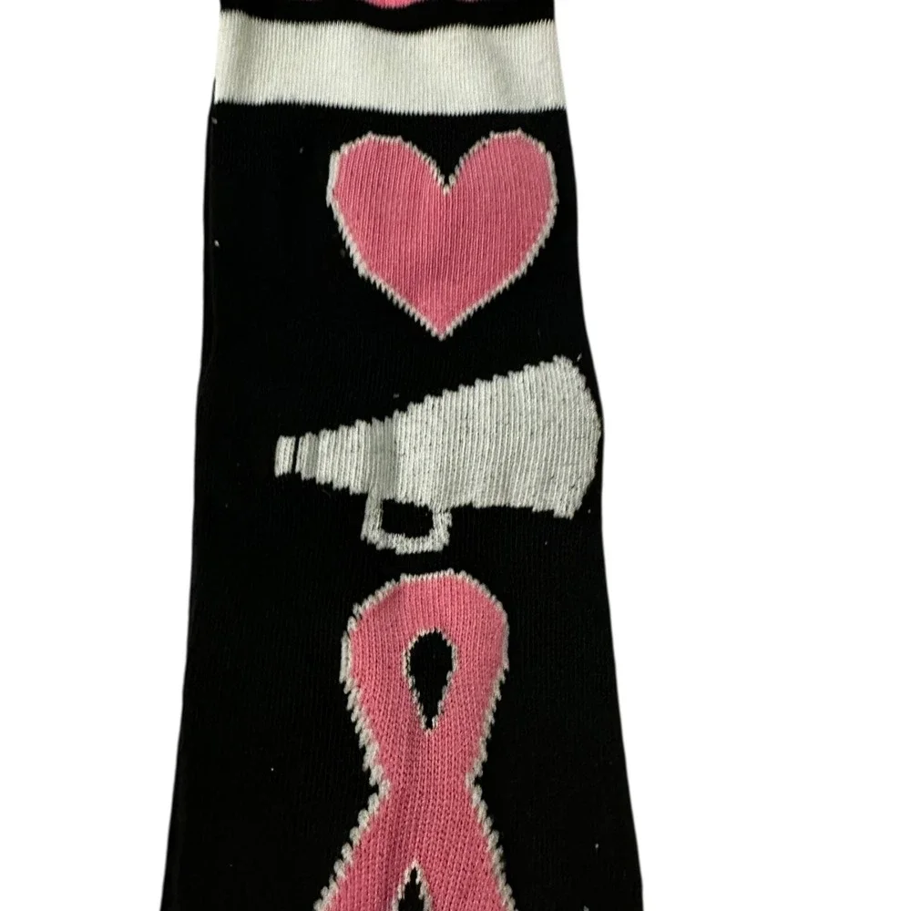 Breast Cancer Awareness Socks Cheerleader Heart Ribbon Black‎ Pink Size 9-11